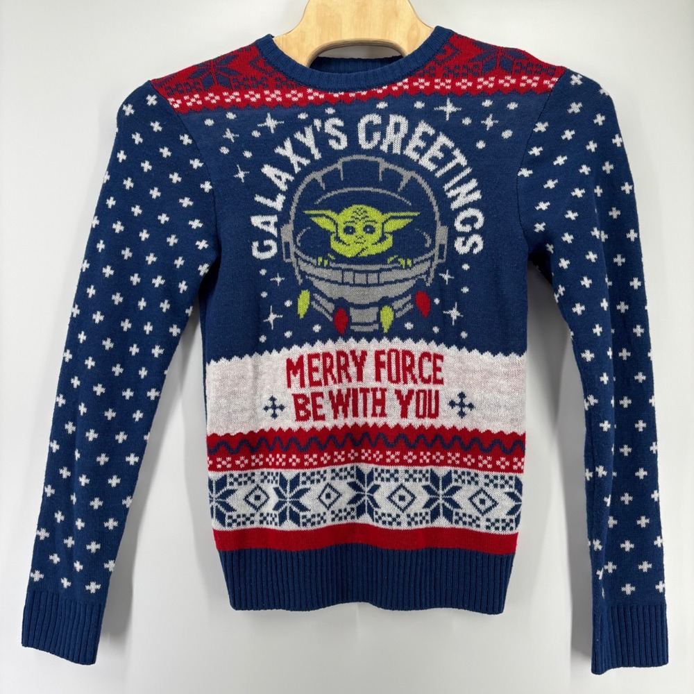 Star Wars Grogu‎ Ugly Christmas Sweater Mens Medium Blue Baby Yoda Holiday Knit